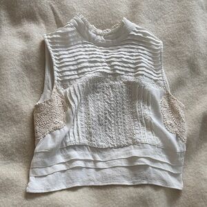 Zara White and Cream Textured Sleeveless Blouse